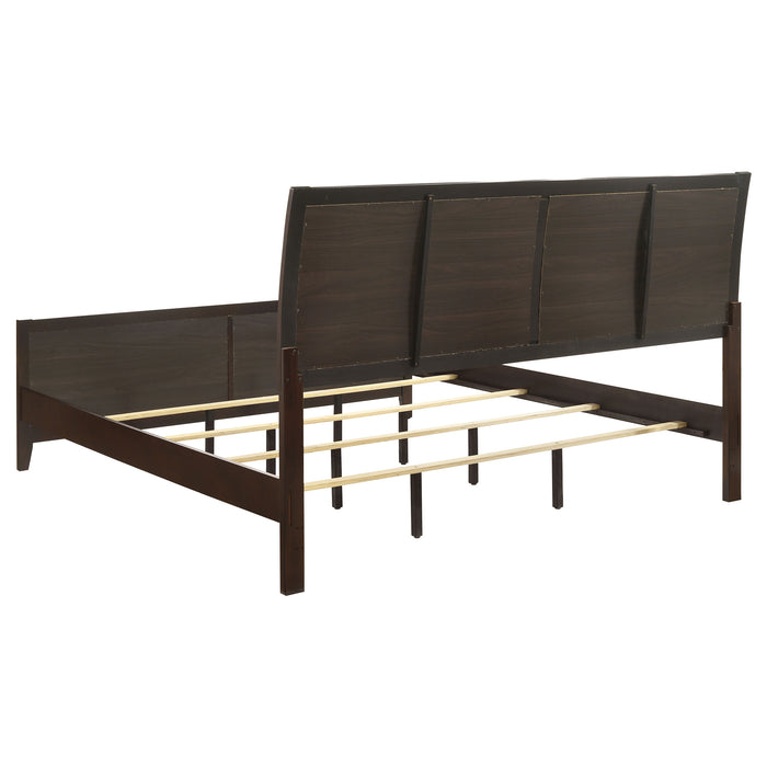 Eastern King panel bed in Cappuccino finish, CoasterEveryday furniture with wood construction and classic design.