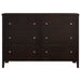 CoasterEveryday Carlton 4-piece Queen bedroom set in cappuccino finish, including bed frame, nightstands, and dresser, with modern furniture design.