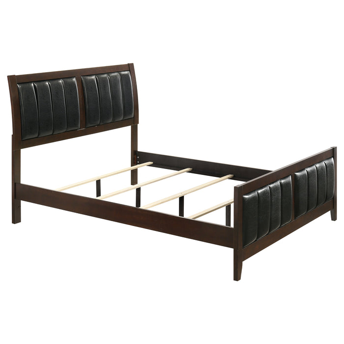 Carlton Wood Queen Panel Bed by CoasterEveryday in cappuccino finish, showcasing the elegant wooden bed frame with panel headboard.