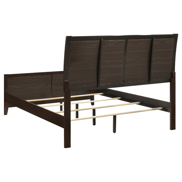 CoasterEveryday Carlton Wood Queen Panel Bed in cappuccino finish, showcasing a stylish wooden furniture piece with a classic design.