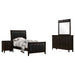 CoasterEveryday Carlton 4-piece twin bedroom furniture set in cappuccino finish with bed frame, dresser, and nightstands.