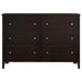 CoasterEveryday Carlton 4-piece twin bedroom set in cappuccino finish with bed frame, dresser, mirror, and nightstands.