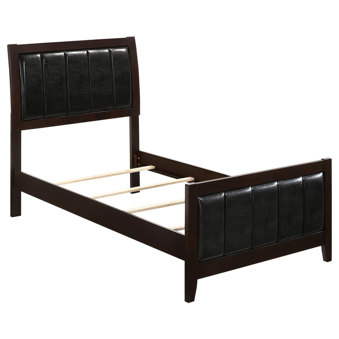 CoasterEveryday Carlton Wood Twin Panel Bed in cappuccino finish, showcasing the wooden frame and twin-sized design.