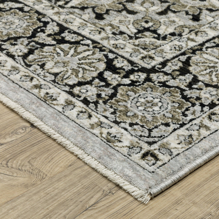 10' X 13' Medallion Area Rug With Fringe - Gray And Black