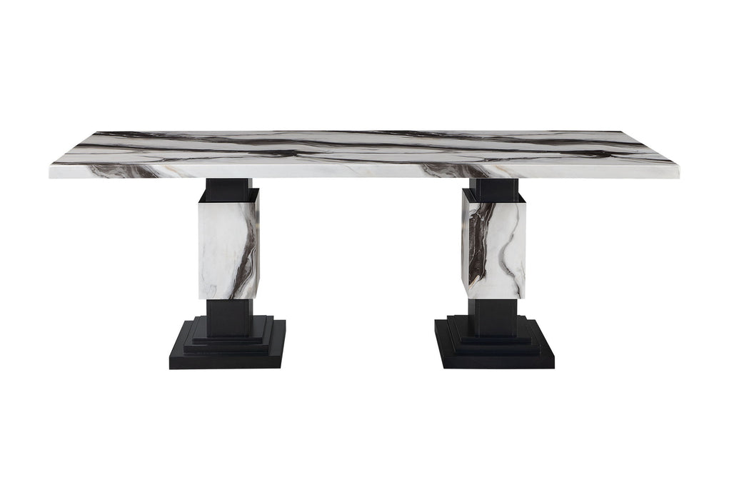 82" Faux Marble And Wood Double Pedestal Base Dining Table - Black