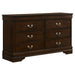 Louis Philippe 5-piece Queen bedroom set by CoasterEveryday, includes matching bed frame, nightstands, and dresser in cappuccino finish.