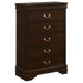 Louis Philippe 5-piece Queen bedroom set in cappuccino finish, including bed frame, nightstands, and dresser from CoasterEveryday.