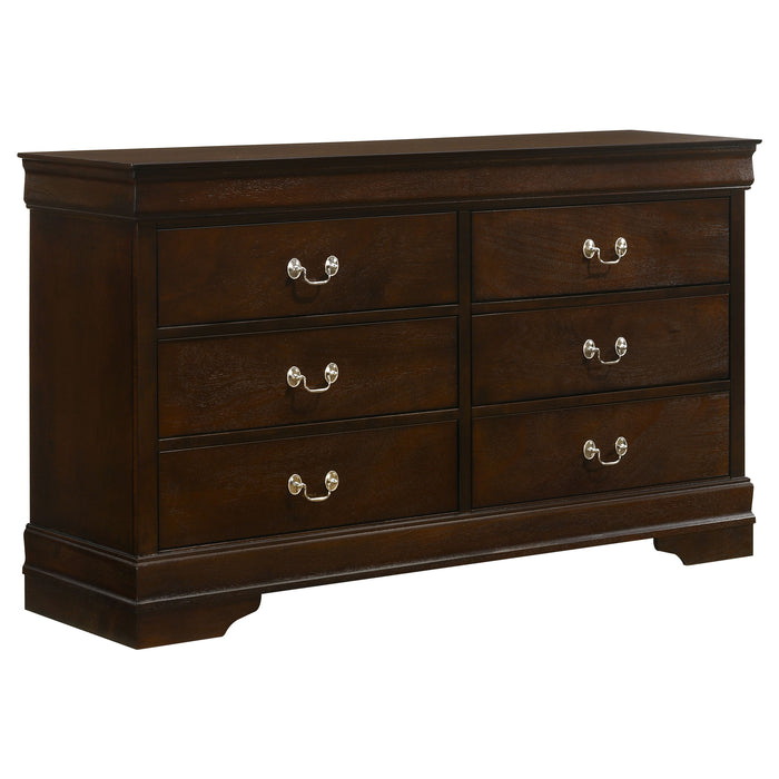 Louis Philippe 6-drawer cappuccino dresser by CoasterEveryday showing wooden furniture with sleek drawer handles and a smooth finish.