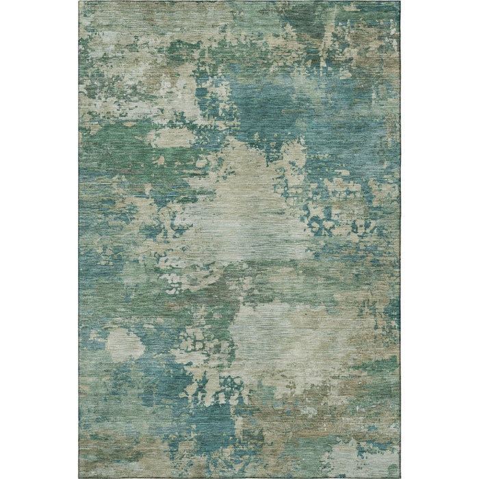 10' X 14' Abstract Washable Area Rug With UV Protection (717014) - Teal / Beige