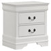 Louis Philippe 5-piece full bedroom set in white, includes bed frame, two nightstands, dresser, and mirror, in a modern furniture style.