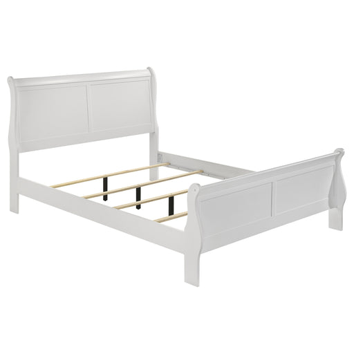 Louis Philippe 47-inch full sleigh panel bed in white, showcasing the elegant wooden headboard and footboard design.