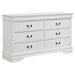 Louis Philippe 4-piece Eastern King bedroom set by CoasterEveryday, white furniture including bed, dresser, and nightstands.