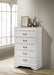 Louis Philippe 5-drawer white bedroom chest from CoasterEveryday showing sleek wooden furniture with five spacious drawers