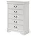 White Louis Philippe 5-drawer bedroom chest by CoasterEveryday with sleek design and sturdy drawer handles.