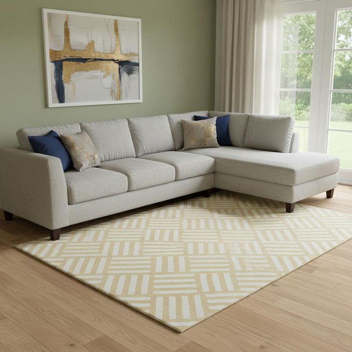 8' X 10' Geometric Washable Area Rug With UV Protection (652357) - Gold / Ivory