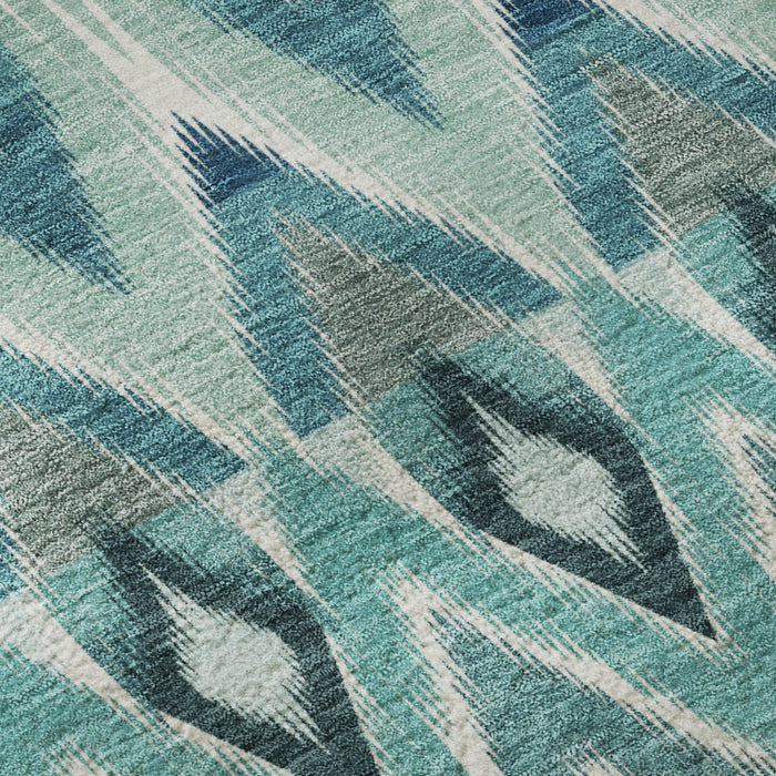 10' X 14' Southwestern Washable Area Rug With UV Protection (651923) - Teal / White / Gray
