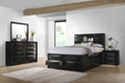 CoasterEssence Briana 4-piece Eastern King bedroom set in black with a modern furniture design, including a bed, dresser, and nightstands.