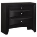 Briana 4-piece Eastern King bedroom set by CoasterEssence in black, includes bed frame, nightstands, and dresser with modern design.