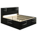 CoasterEssence Briana 5-piece Eastern King bedroom set in black with a bed frame, nightstands, and dresser, all featuring modern furniture design.