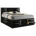 Black Briana Wood Eastern King Storage Bookcase Bed by CoasterEssence with built-in storage drawers and sturdy wooden frame.