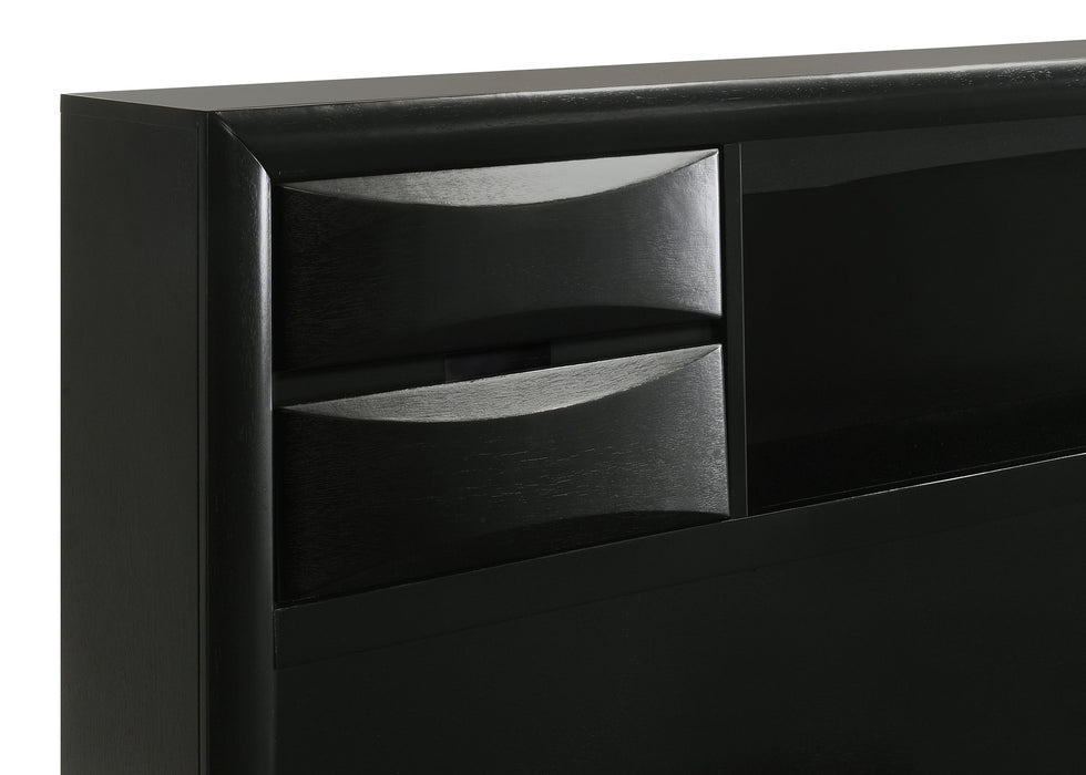 Black Briana Wood Eastern King Storage Bookcase Bed by CoasterEssence with built-in storage drawers and classic wooden design.