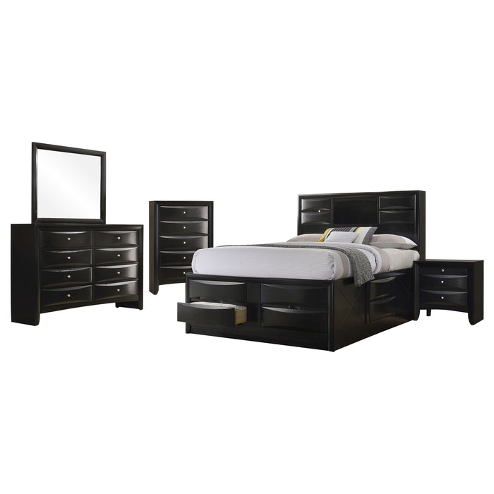 Black Briana 5-piece California King bedroom furniture set by CoasterEssence, includes bed, nightstands, and storage pieces.
