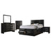 Black Briana 5-piece California King bedroom furniture set by CoasterEssence, includes bed, nightstands, and storage pieces.