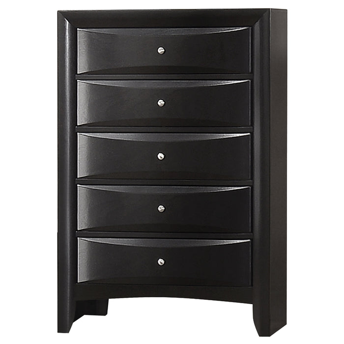 Black Briana 5-piece California King bedroom furniture set by CoasterEssence, featuring a bed, nightstands, and matching dresser.