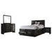 CoasterEssence Briana 4-piece Queen bedroom set in black with bed frame, nightstands, and dresser, modern furniture for a stylish bedroom