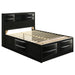 Black Briana 4-piece queen bedroom set by CoasterEssence featuring a bed frame, nightstands, and dresser in a modern furniture style.
