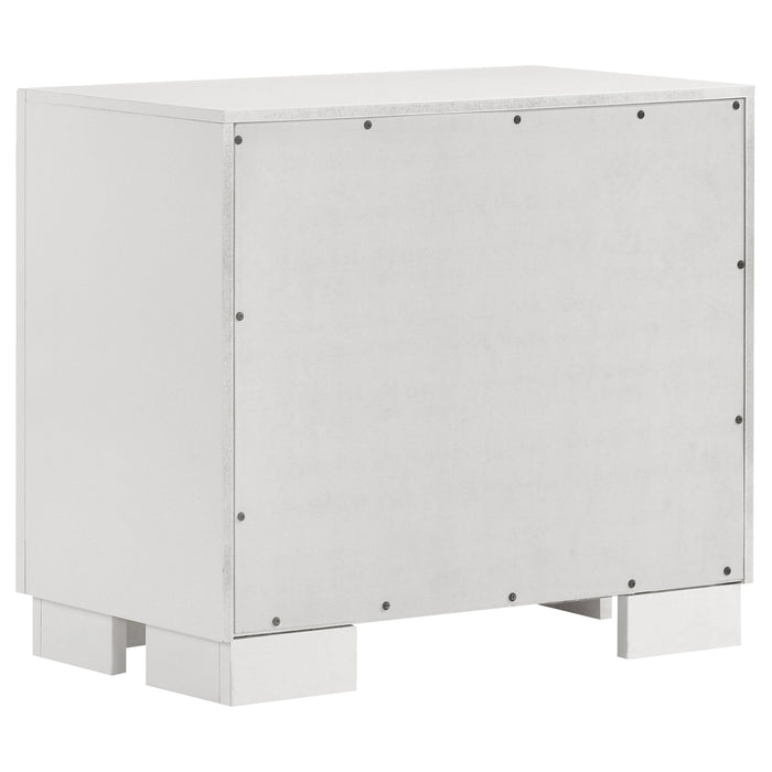 Jessica 5-piece Eastern King LED bedroom set by CoasterEssence featuring a snow white finish and modern furniture design.