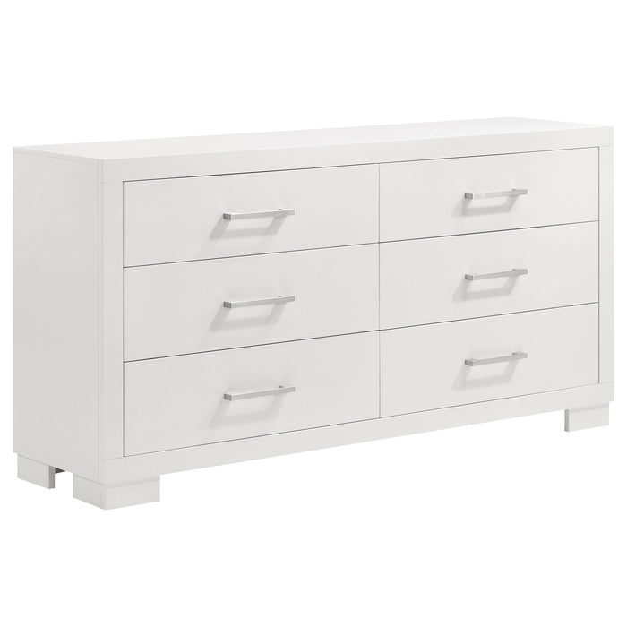 Jessica 5-piece Eastern King LED bedroom furniture set by CoasterEssence featuring a snow white finish and modern design.