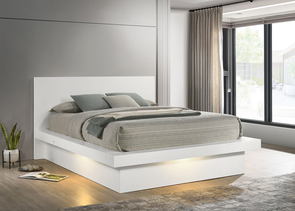 CoasterEssence Jessica Wood Eastern King LED Panel Bed in snow white finish