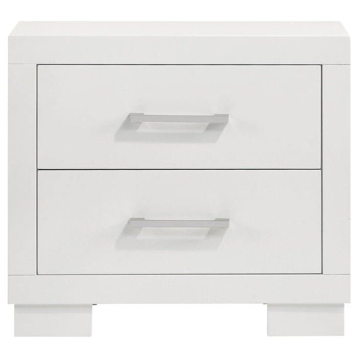 Jessica 5-piece Queen LED bedroom set by CoasterEssence with snow white finish, includes bed frame, nightstands, and dresser.