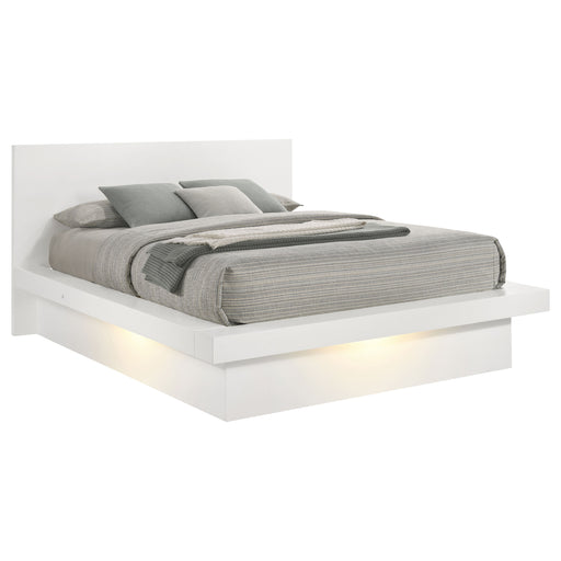 Jessica Wood Queen LED Panel Bed by CoasterEssence in snow white with illuminated headboard and footboard