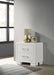 CoasterEssence Jessica 2-drawer nightstand in snow white with sleek drawers and modern furniture design.