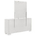 CoasterEssence Jessica 6-drawer dresser with attached mirror in snow white finish, showcasing sleek modern furniture design.