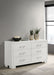 Jessica six-drawer dresser in snow white wood finish, featuring a sleek modern design and silver-tone drawer handles.