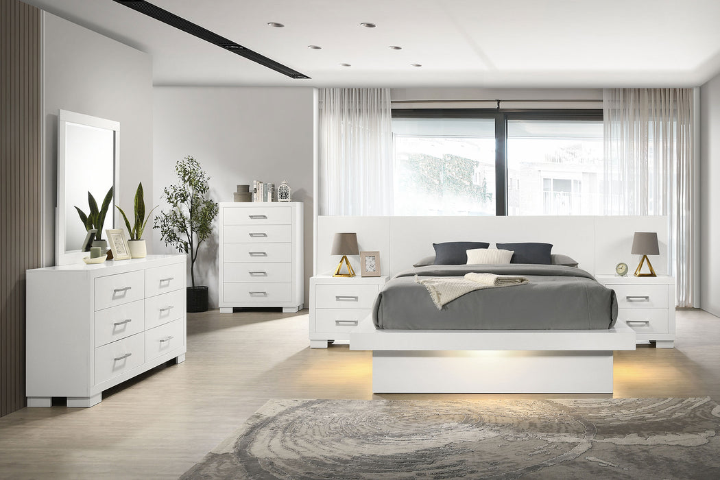 CoasterEssence Jessica 6-drawer Dresser in snow white wood finish, featuring sleek modern design and ample storage drawers.