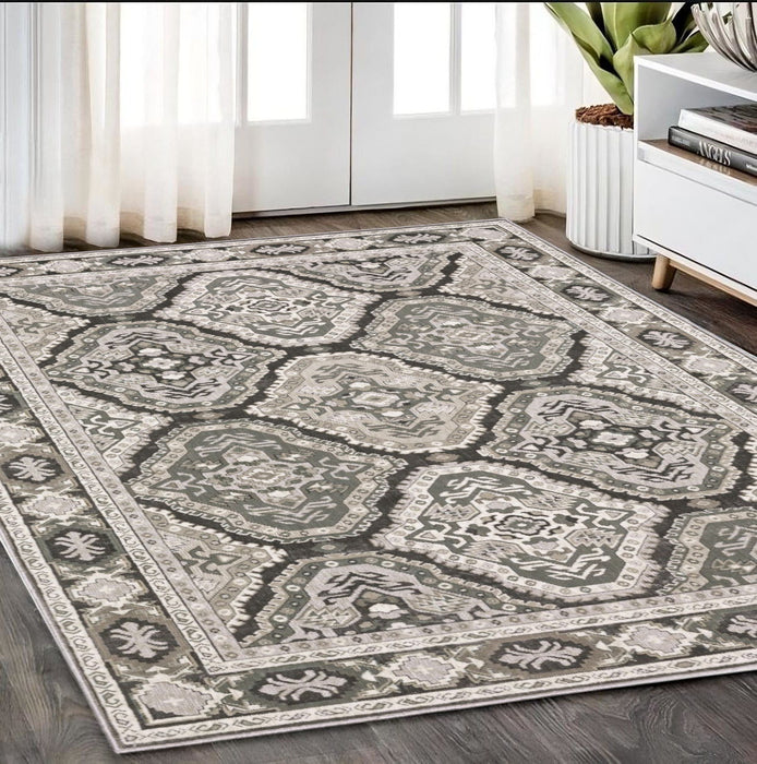 5' X 8' Medallion Area Rug - Ivory And Blue