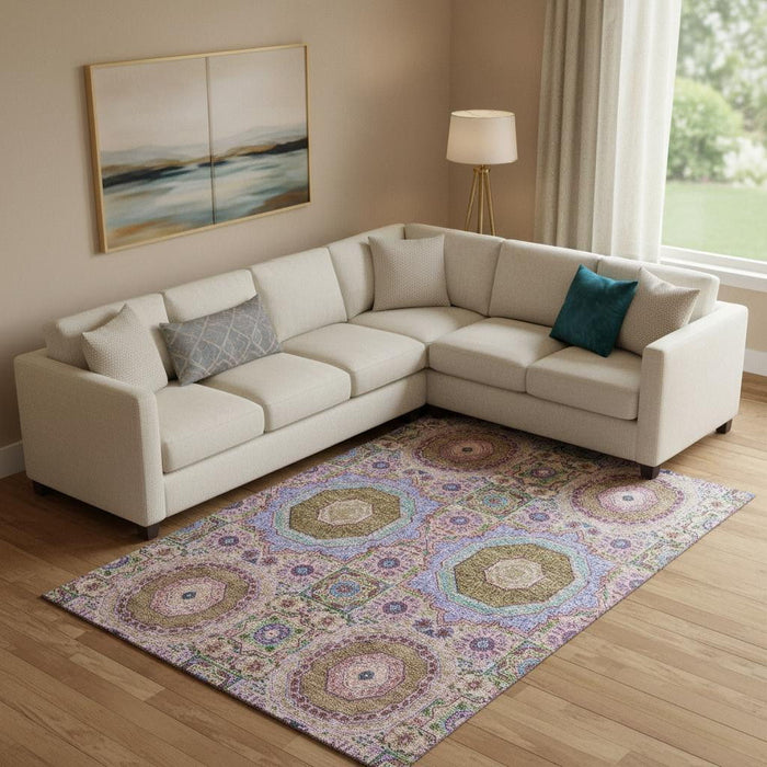 10' X 14' Medallion Washable Area Rug With UV Protection (708223) - Pink / Teal / Taupe