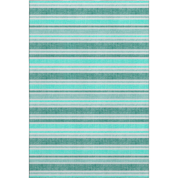 9' X 12' Striped Washable Area Rug With UV Protection (647889) - Turquoise / Ivory
