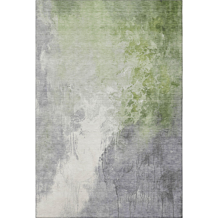 10' X 14' Abstract Washable Area Rug With UV Protection (705449) - Artichoke Green / Gray / Ivory