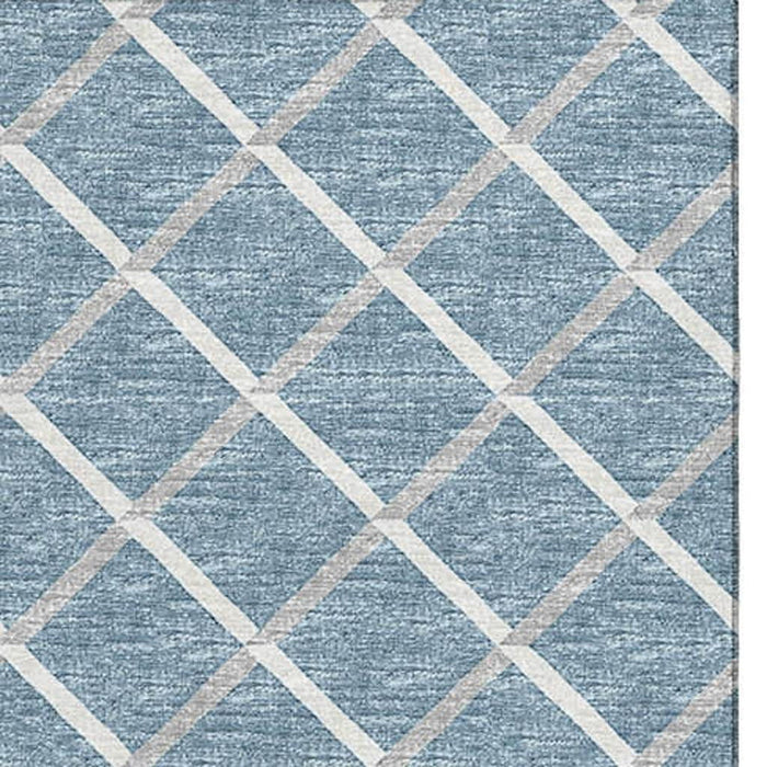 10' X 14' Geometric Washable Area Rug With UV Protection - Sky Blue / Ivory
