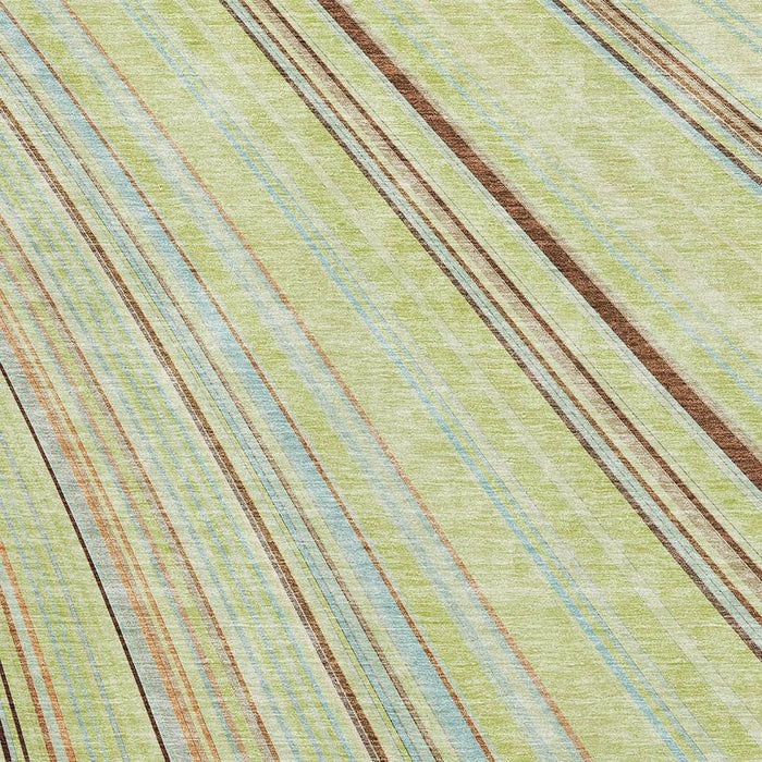 10' X 14' Striped Washable Area Rug With UV Protection (677447) - Artichoke Green / Brown / Beige