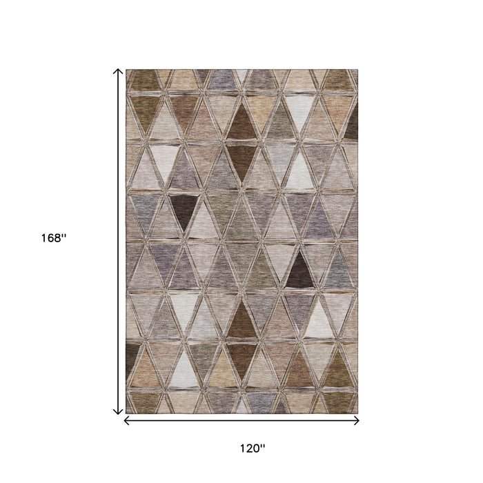 10' X 14' Geometric Washable Area Rug With UV Protection (657617) - Brown / Gray / Ivory