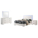 Felicity 4-piece full bedroom set by CoasterEssence in white high gloss finish, includes bed frame, nightstands, and dresser.
