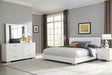 Felicity 4-piece Eastern King bedroom set by CoasterEssence, white high gloss furniture with a modern design and sleek finish.