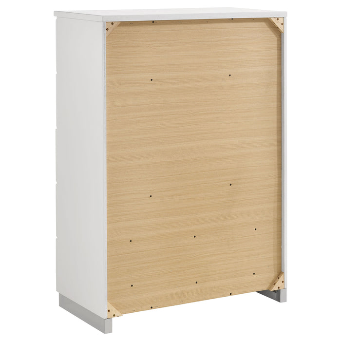 Felicity 5-piece Eastern King bedroom set by CoasterEssence featuring white high gloss finish and modern furniture design.