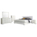 Felicity 6-piece Eastern King bedroom furniture set by CoasterEssence in glossy white finish, includes bed, dressers, and storage pieces